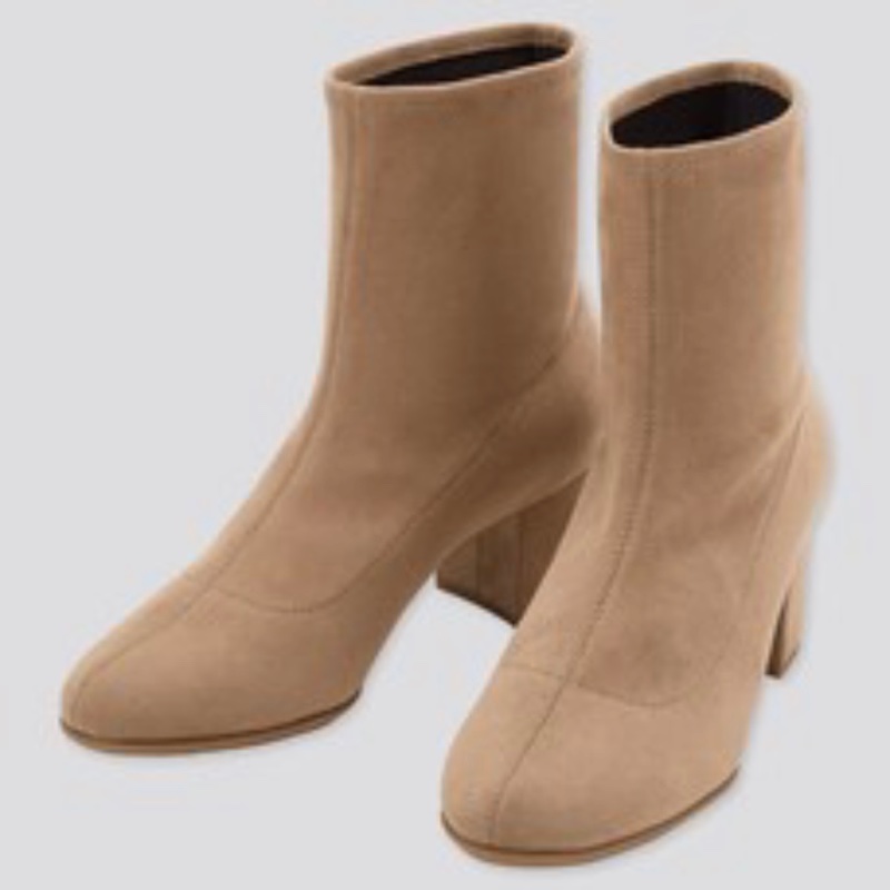 Uniqlo 女裝 彈性短靴 襪靴 踝靴 奶茶色 beige 仿麂皮絨 彈力貼腿顯瘦 中筒高跟短靴-2