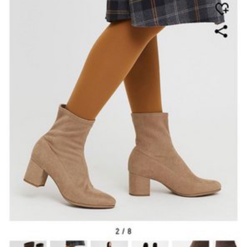 Uniqlo 女裝 彈性短靴 襪靴 踝靴 奶茶色 beige 仿麂皮絨 彈力貼腿顯瘦 中筒高跟短靴-3