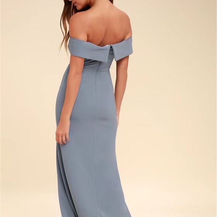 美國品牌lulus 露肩開衩禮服 霧霾藍色-2