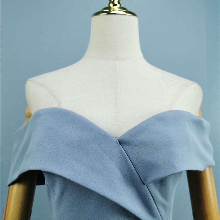 美國品牌lulus 露肩開衩禮服 霧霾藍色-4