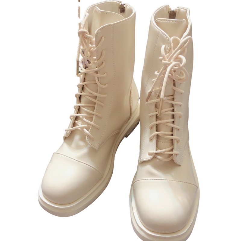 英倫風馬丁靴-奶油白-0