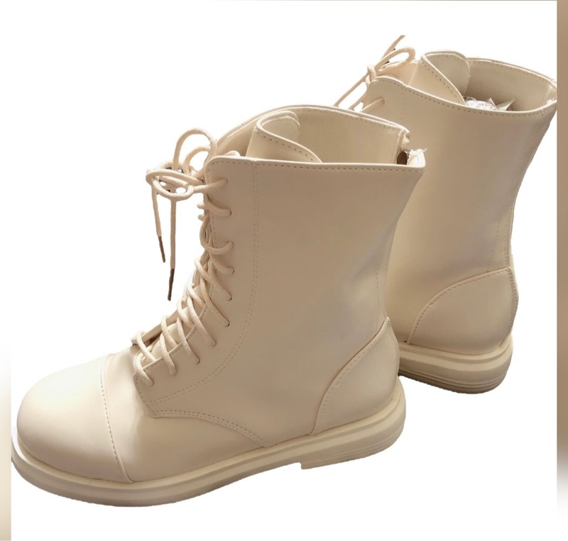 英倫風馬丁靴-奶油白-2