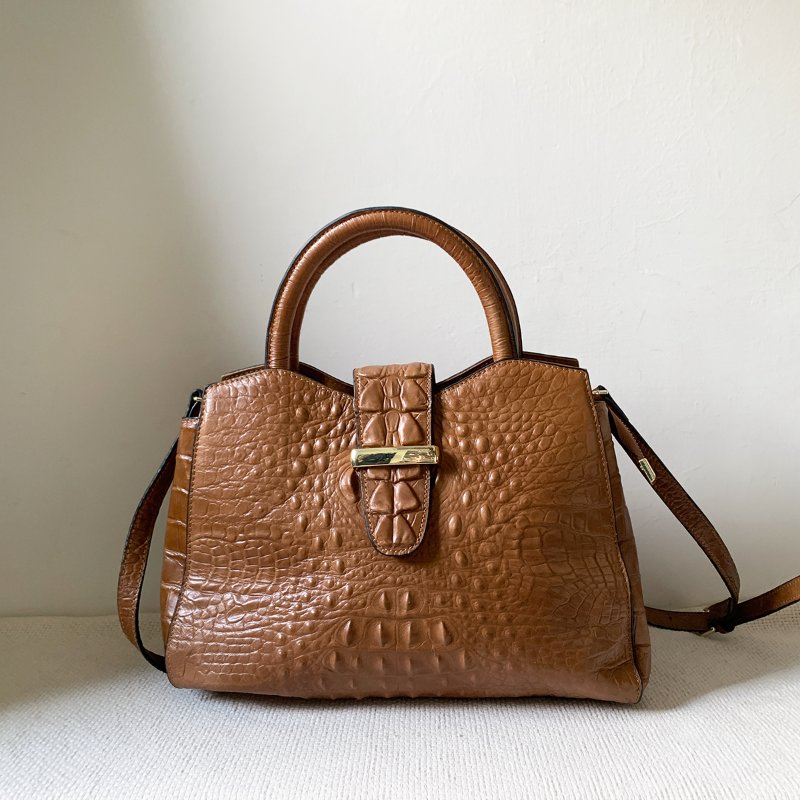 MILANO MODA 厚質牛皮鱷魚紋壓印手提包 側背包 硬挺大容量 真皮醫生包【壽司羊羊】二手包-0