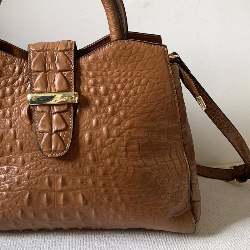 MILANO MODA 厚質牛皮鱷魚紋壓印手提包 側背包 硬挺大容量 真皮醫生包【壽司羊羊】二手包-2