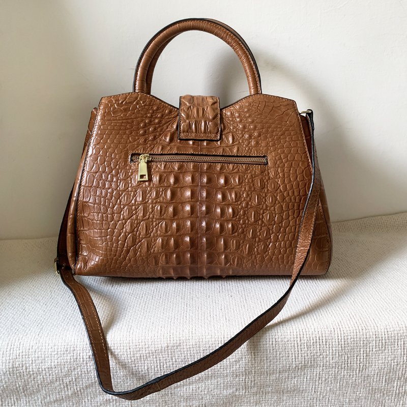 MILANO MODA 厚質牛皮鱷魚紋壓印手提包 側背包 硬挺大容量 真皮醫生包【壽司羊羊】二手包-5