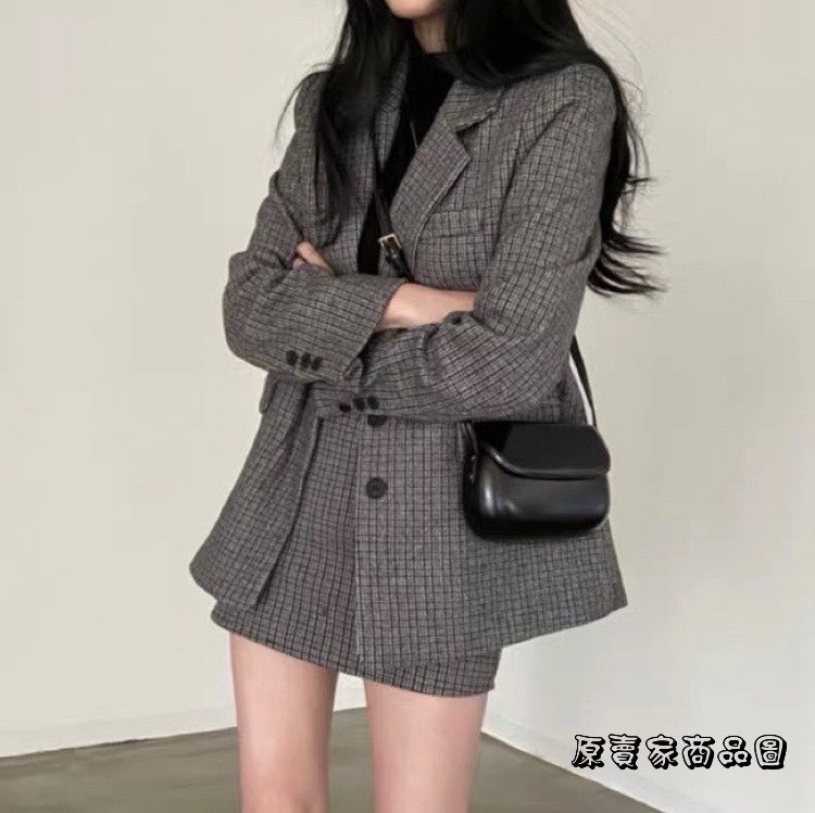 高級感!深灰色西裝套裝(西外+西裝裙)-0