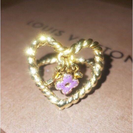 LV Louis Vuitton 愛心簍空 紐結編織小紫花戒指-4