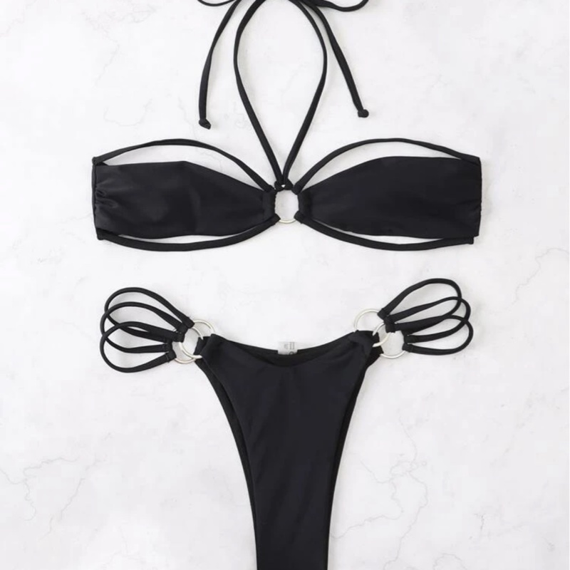 黑色超辣不撞款掛脖比基尼泳裝-1