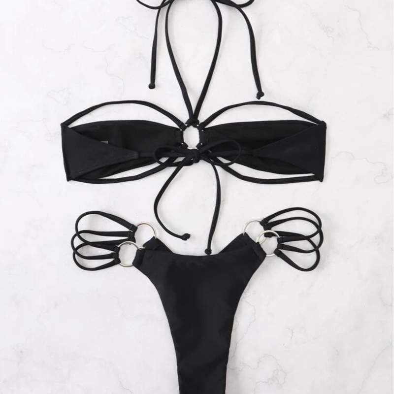 黑色超辣不撞款掛脖比基尼泳裝-2