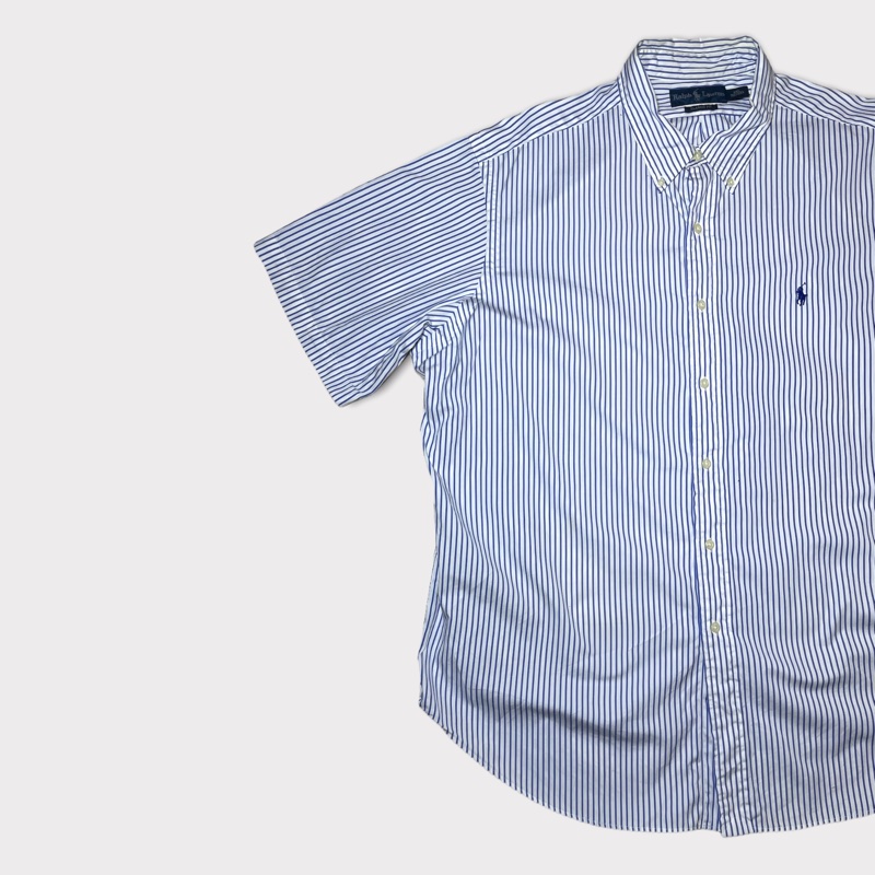 顛復古⚡️Polo Ralph Lauren 藍色條紋藍馬logo短袖襯衫❤️男女皆可-1