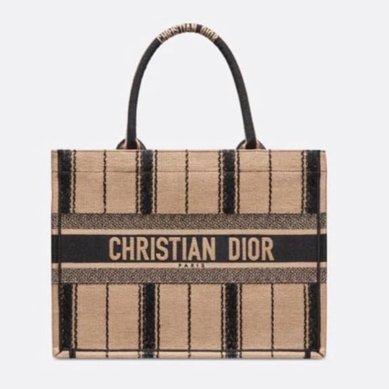 (麻煩看內文售75000)Dior book tote 米黑亞麻刺繡小款手提包/購物包/托特包-0