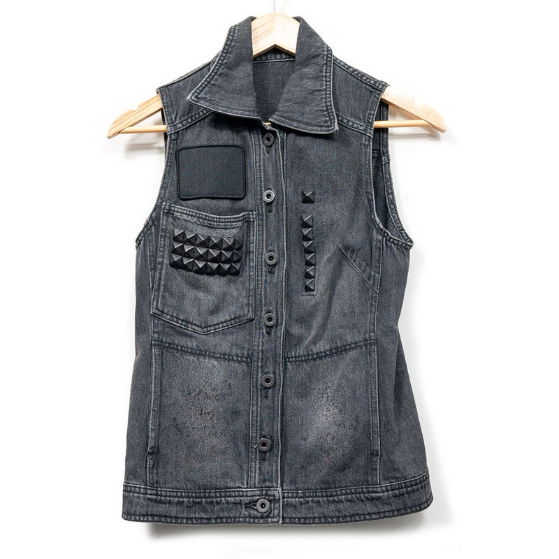 【卓文萱私服】Hysteric Glamour 深灰色鉚釘仿舊牛仔背心-0