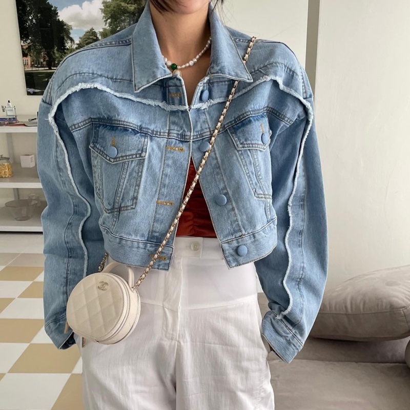 正韓 毛邊短版牛仔外套-2