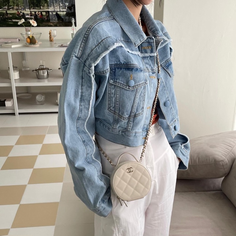 正韓 毛邊短版牛仔外套-3