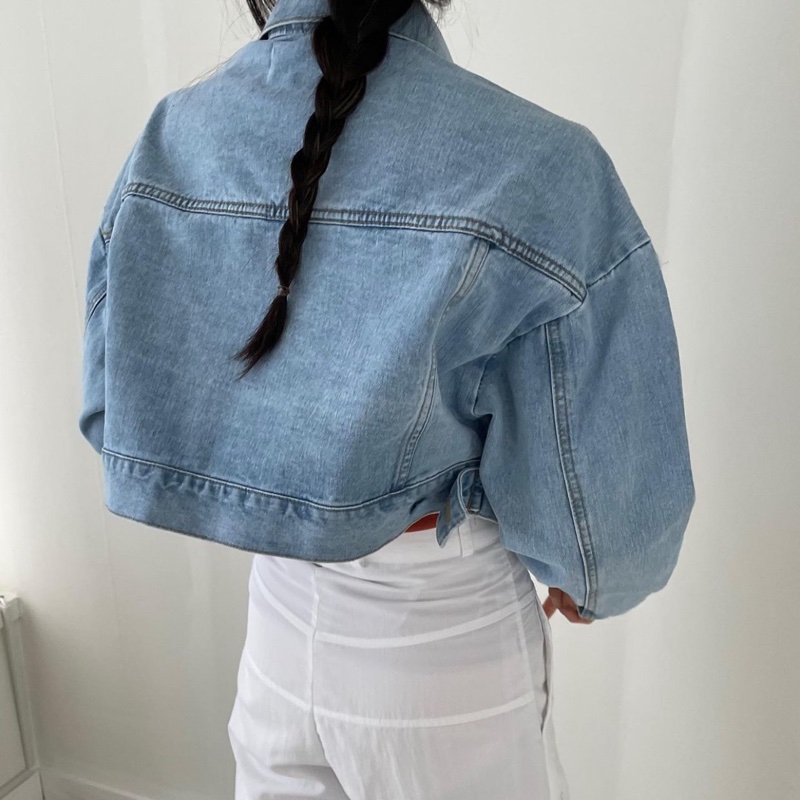 正韓 毛邊短版牛仔外套-7