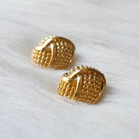 普普感圓飾線性繞點綴古菫珠寶耳針式飾品 耳環 vintage piercing