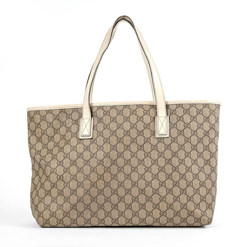 【Gucci】老花白色皮邊托特包-2