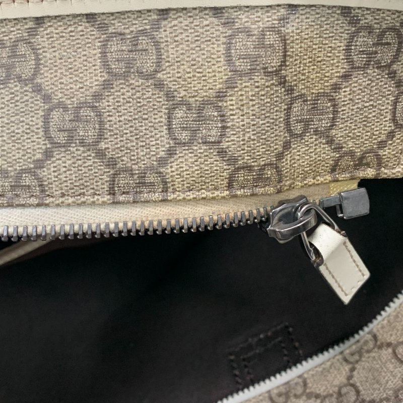 【Gucci】老花白色皮邊托特包-6