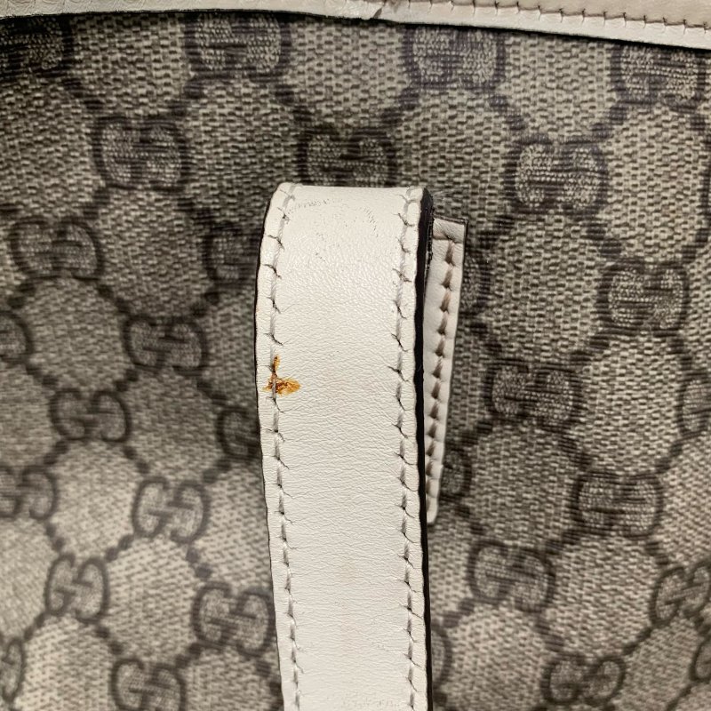 【Gucci】老花白色皮邊托特包-7