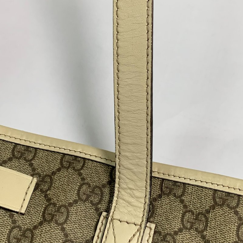 【Gucci】老花白色皮邊托特包-8