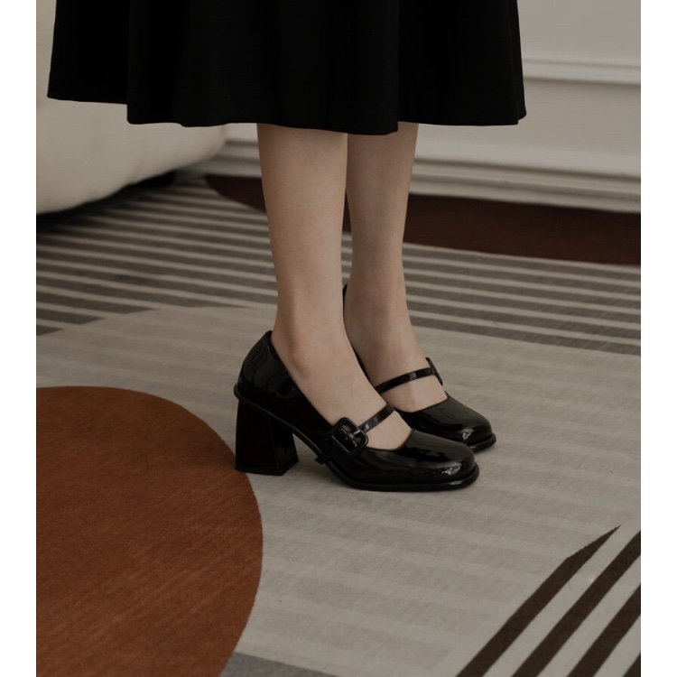 方釦方頭粗跟鞋 -俏麗瑪莉珍-0