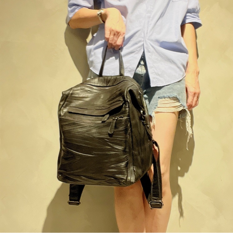 正牛皮壓樹葉紋少見手工包、真皮後背包、台灣師傅文創手作包-9