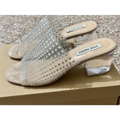 [二手] Steve Madden IDELLE 透明水鑽魚口涼拖鞋-透明
