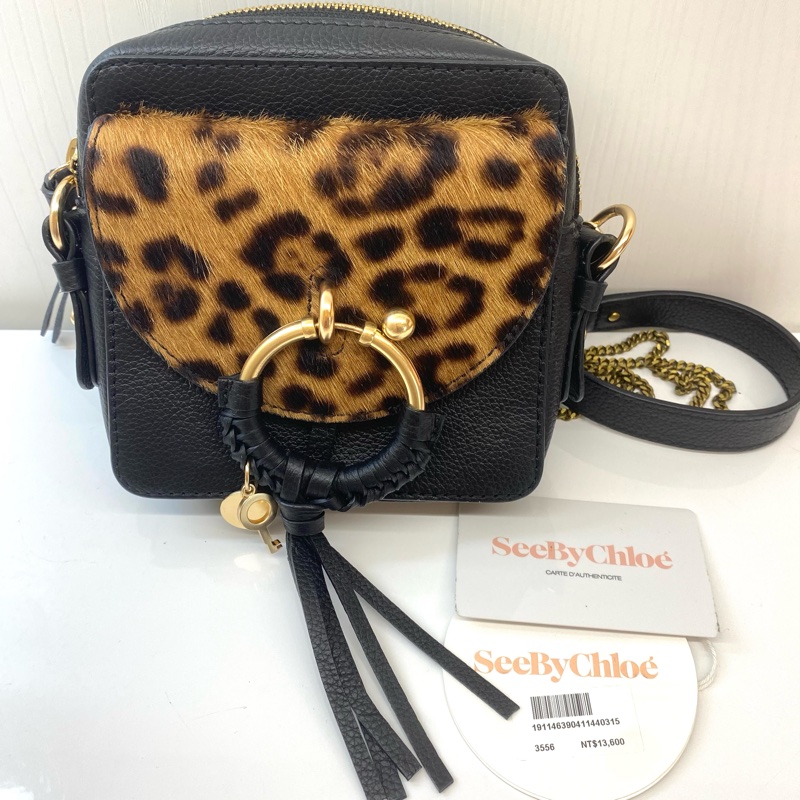 SeeByChloe 真皮豹紋皮草斜背包（全新）-0