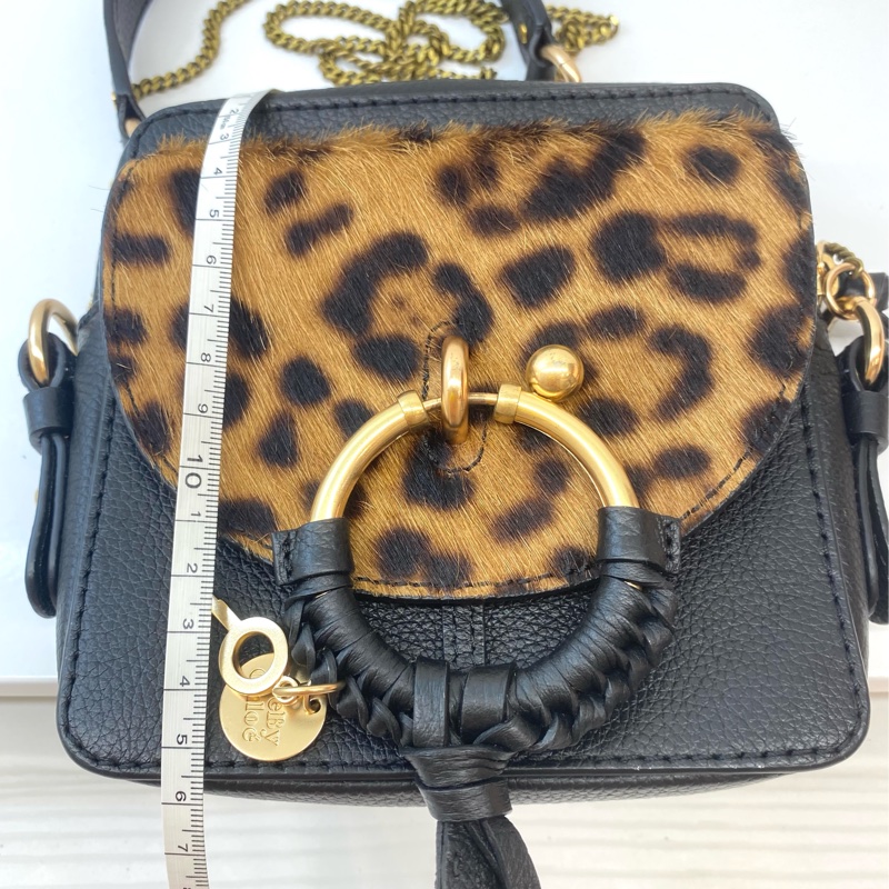 SeeByChloe 真皮豹紋皮草斜背包（全新）-5