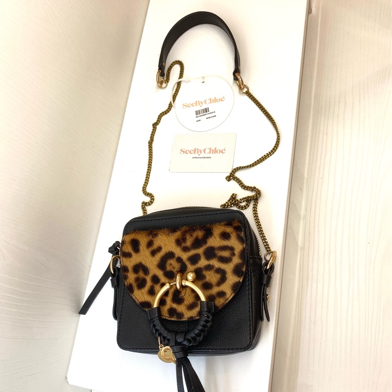 SeeByChloe 真皮豹紋皮草斜背包（全新）-7