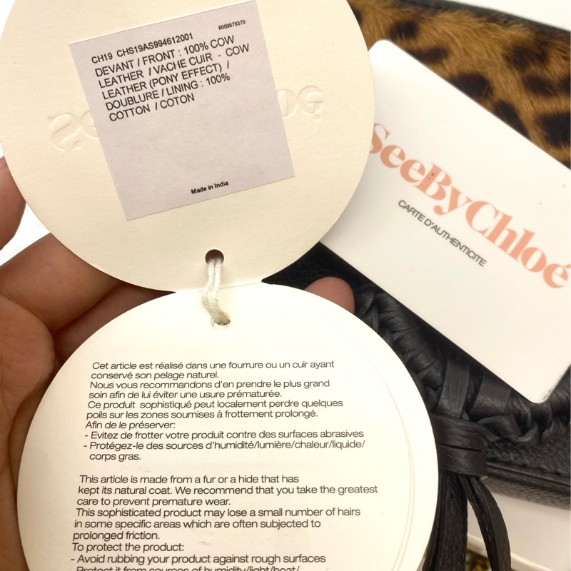 SeeByChloe 真皮豹紋皮草斜背包（全新）-8