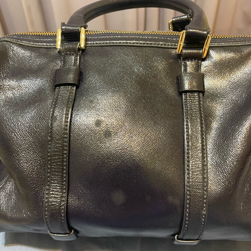 TORY BURCH  TB  深藍漆皮波斯頓包 手提包 斜背包 側背包 肩背包 通勤包 二手真品-2