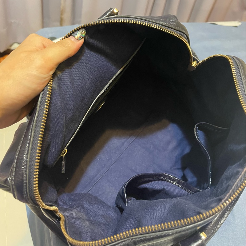 TORY BURCH  TB  深藍漆皮波斯頓包 手提包 斜背包 側背包 肩背包 通勤包 二手真品-3