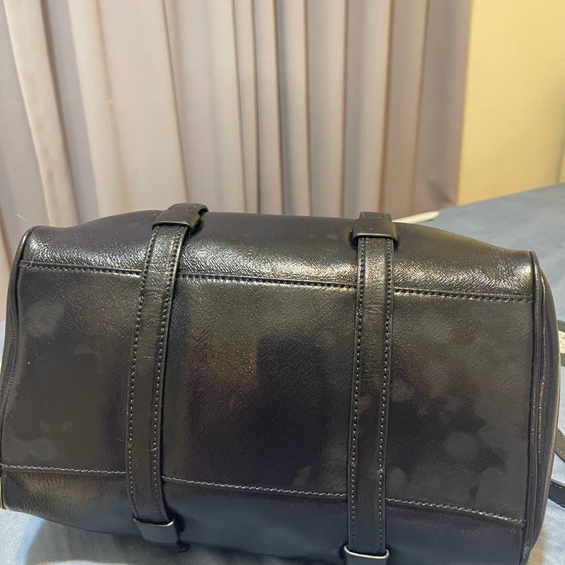 TORY BURCH  TB  深藍漆皮波斯頓包 手提包 斜背包 側背包 肩背包 通勤包 二手真品-5