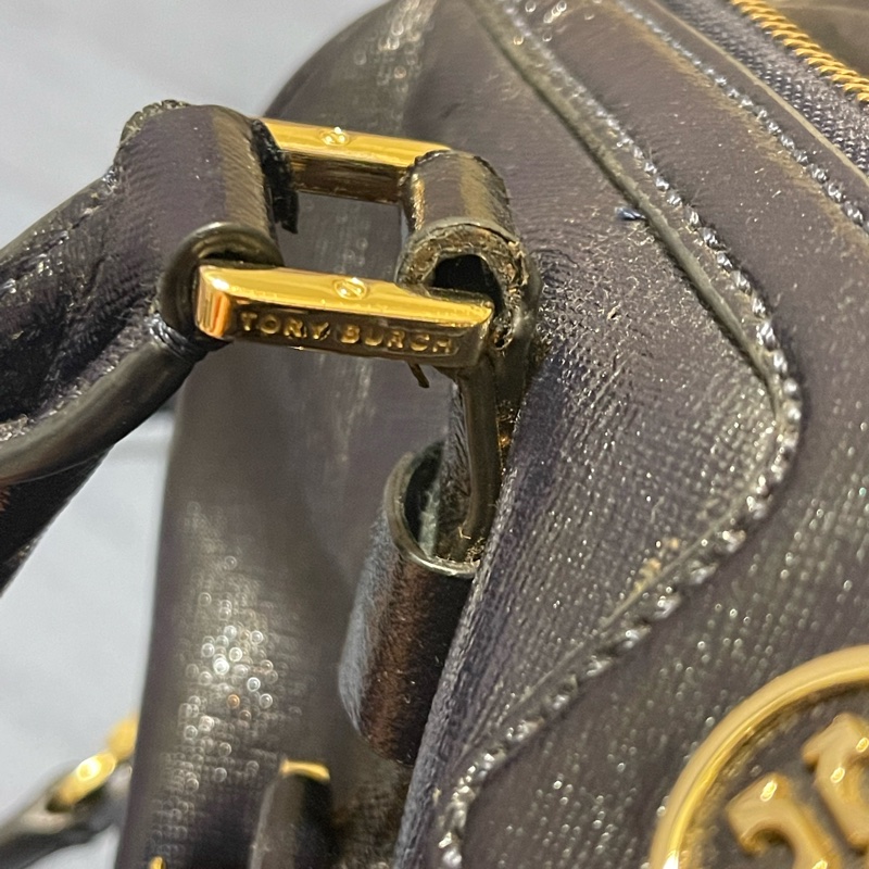 TORY BURCH  TB  深藍漆皮波斯頓包 手提包 斜背包 側背包 肩背包 通勤包 二手真品-6