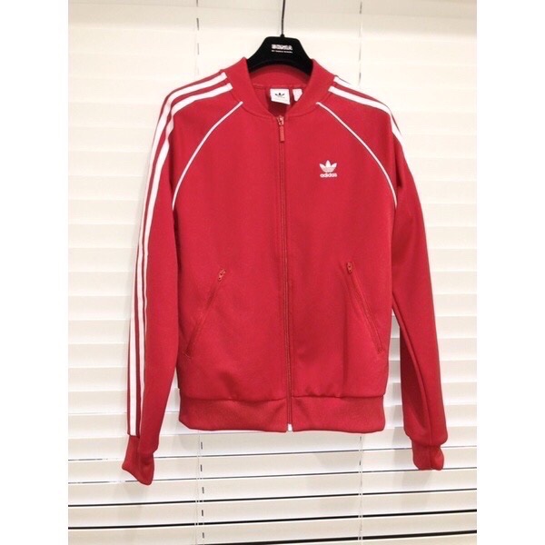 愛迪達正版adidas original 紅色圓領無領外套全新-0