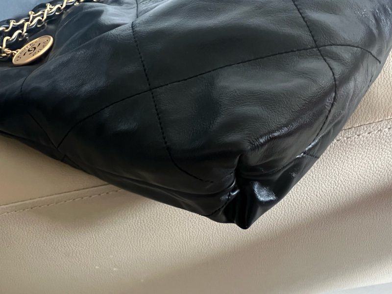 爆款chanel 22 bag 中號 黑底白字-5