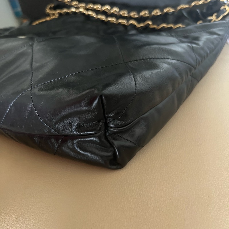 爆款chanel 22 bag 中號 黑底白字-6