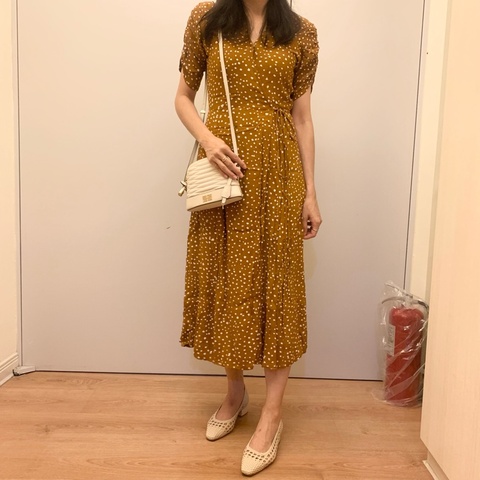 美國 Anthropologie 芥黃長洋裝 wrap dress
