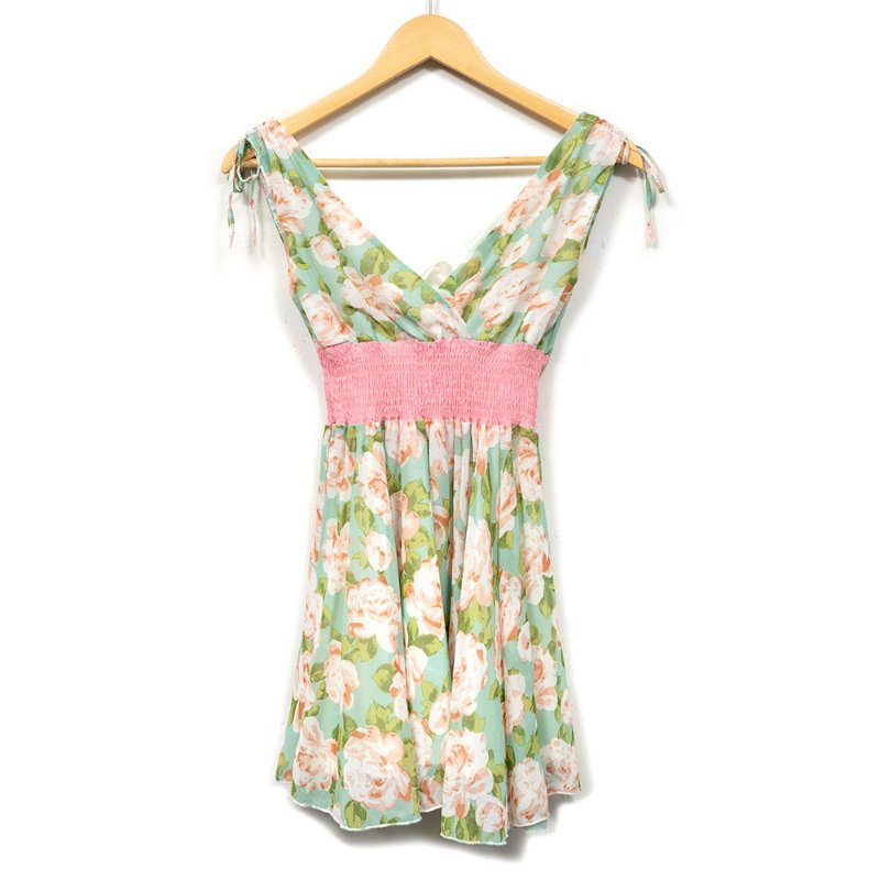 【陳縕儂私服】浪漫印花雪紡 V 領洋裝-0