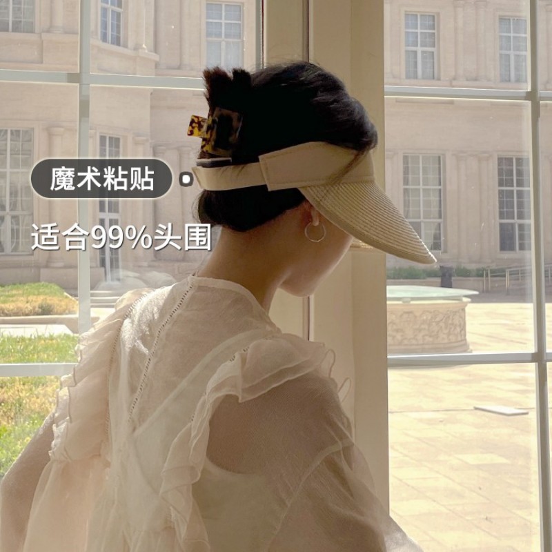 大帽沿空顶帽女夏防曬帽子遮臉防紫外線無頂草帽-1