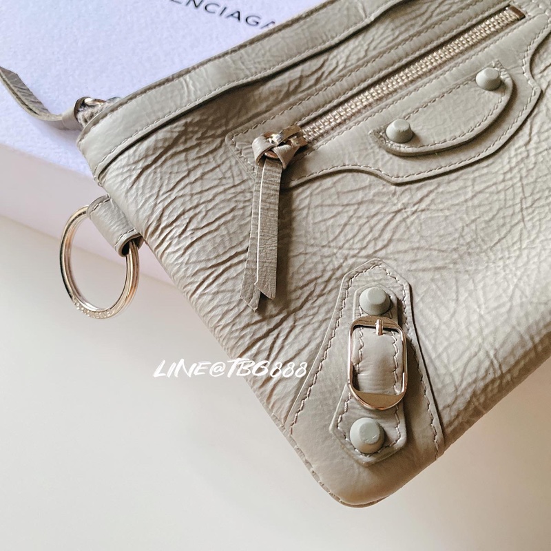 Balenciaga 巴黎世家機車包樣式小釦鑰匙零錢包 大象灰-6