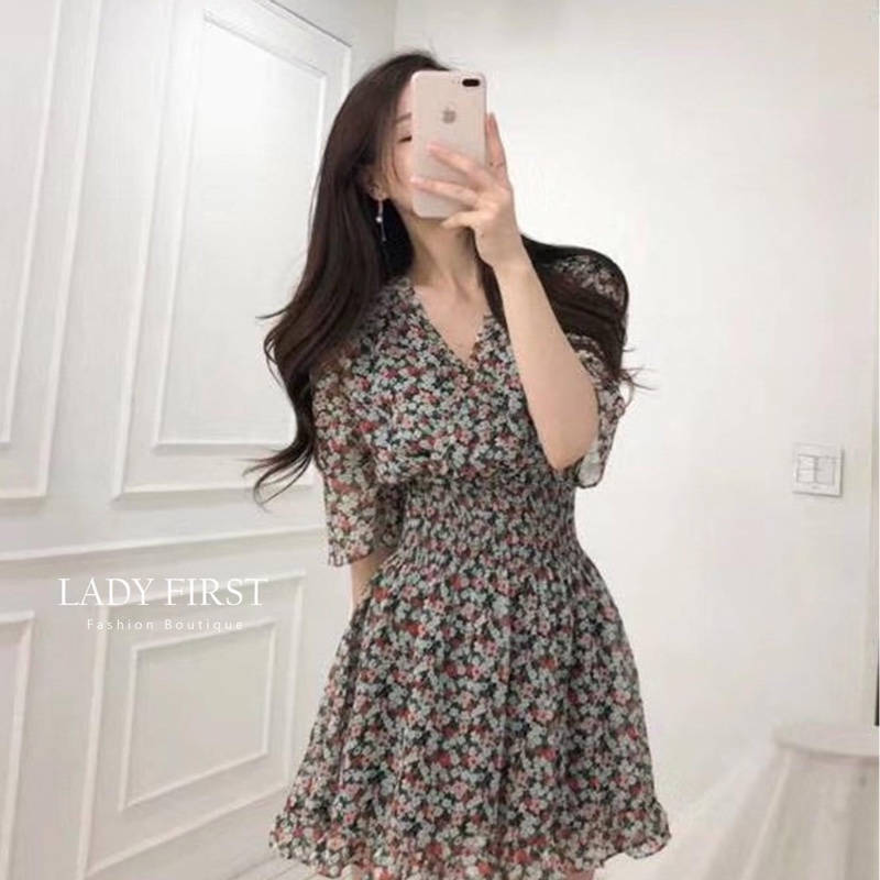 [lady first] ［韓系］夏日收腰連身碎花裙-0