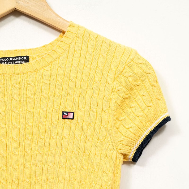 【楊千霈私服】Ralph Lauren 黃色麻花短袖針織上衣-1