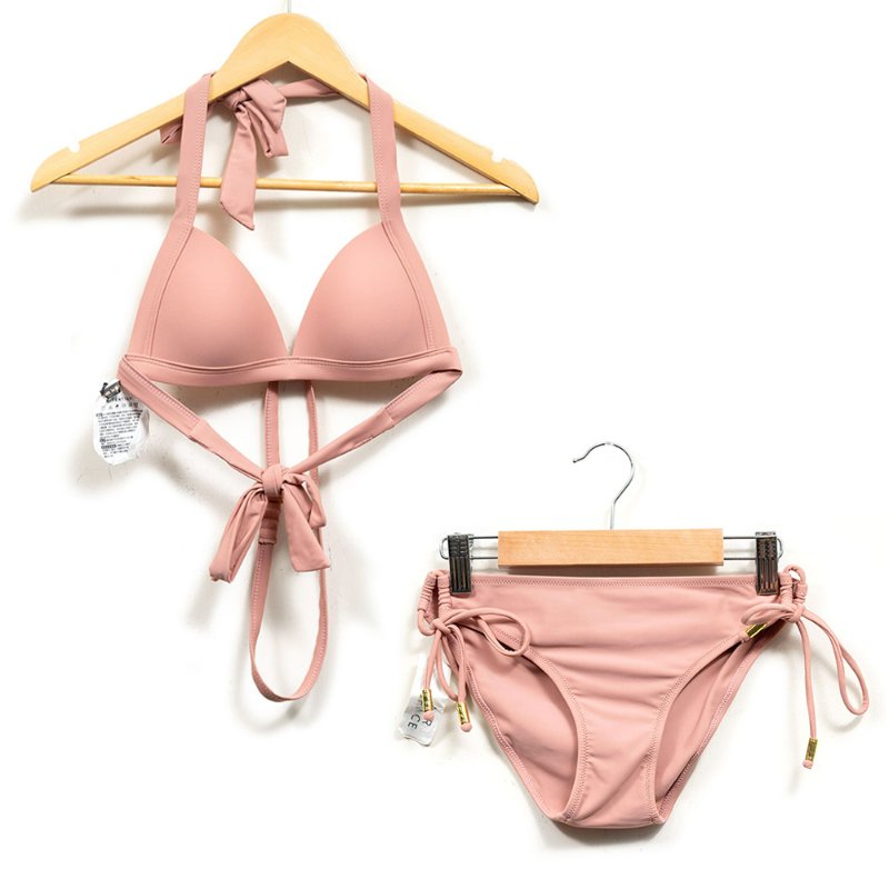 【陳艾琳私服】AIR SPACE 粉色繞頸綁帶比基尼套裝-0