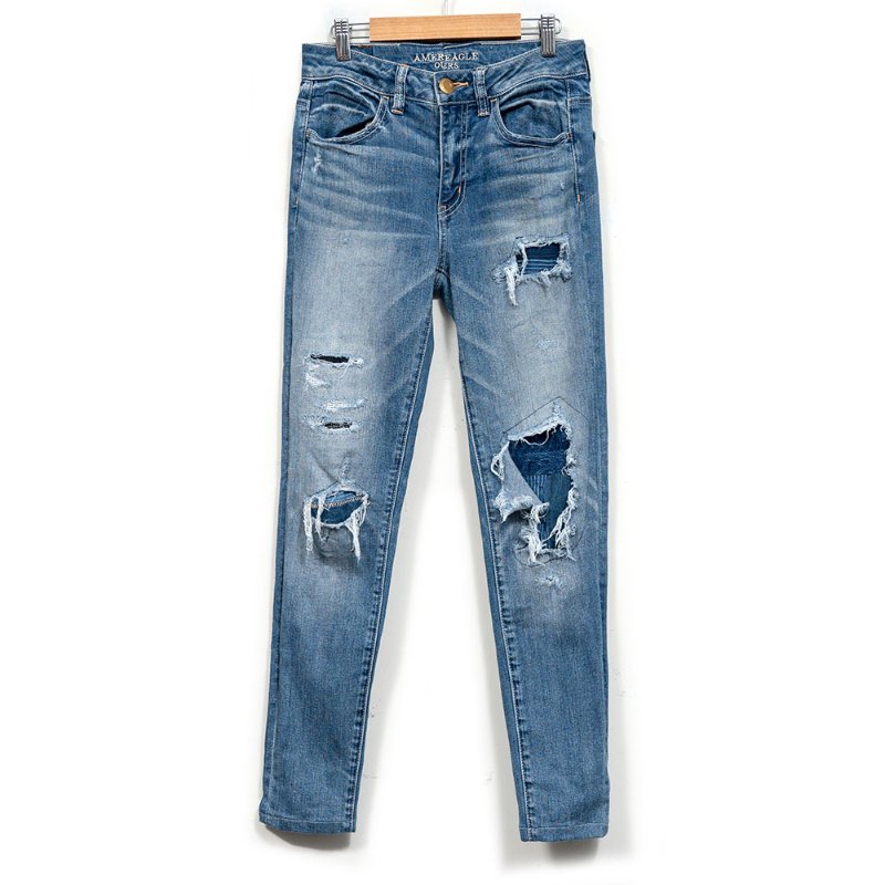 【琁琁私服】American Eagle 刷色抓破拼布牛仔褲-0