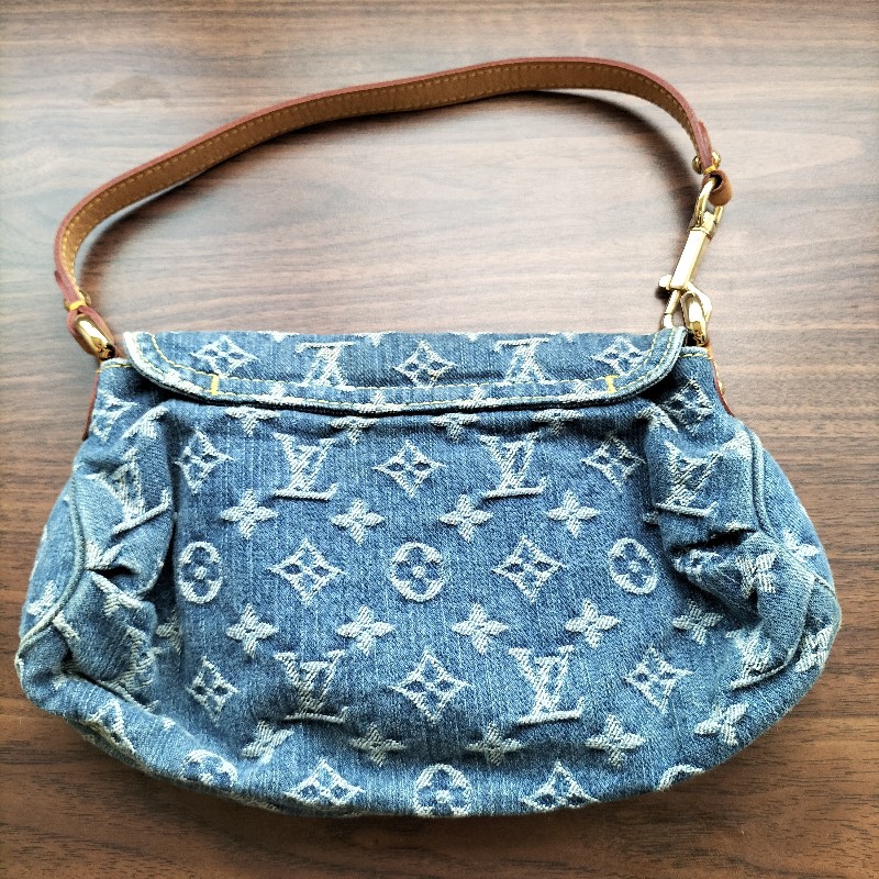 正品真品 Louis Vuitton LV丹寧布Monogram Denim曼哈頓肩背牛仔布手提包✨-1
