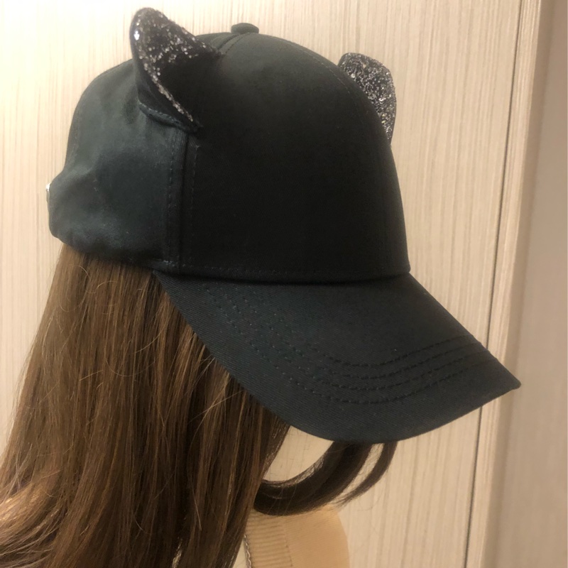 KarlLagerfeld 老佛爺 立體亮片貓耳朵黑帽 棒球帽-2
