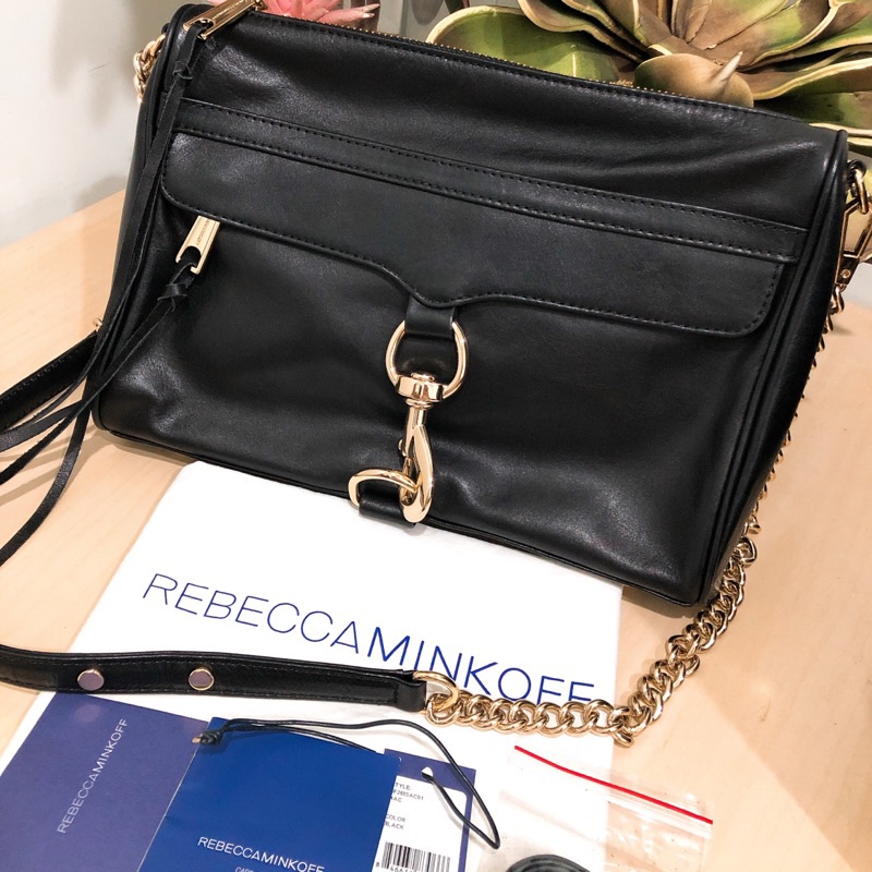 Rebecca Minkoff M.a.c 正品真皮 大款手拿/肩鍊包-黑+金鍊-2