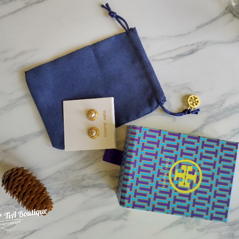 TORY BURCH 香奈兒風格logo珍珠耳釘 耳環-5
